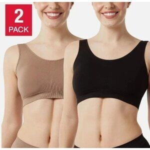NEW 2 Pack Layer Zero Women's L Seamless Nylon Bras Black & Sienna Paded G1624